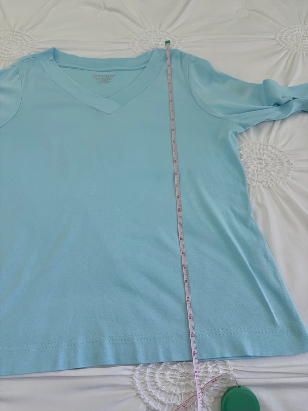Chico's Pastel Blue 100% Pima Cotton V-Neck Top Size Large - Picture 9 of 13